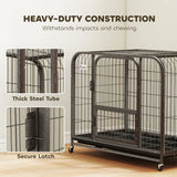 PawHut Heavy Duty Dog Crate, 93 x 58 x 76 cm – Triple Door Dog Cage with Wheels for Small to Medium Breeds