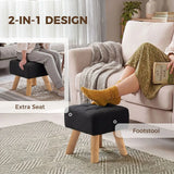 HOMCOM Linen-Look Square Padded Footstool with Wooden Legs – Leg Rest and Vanity Stool, Black