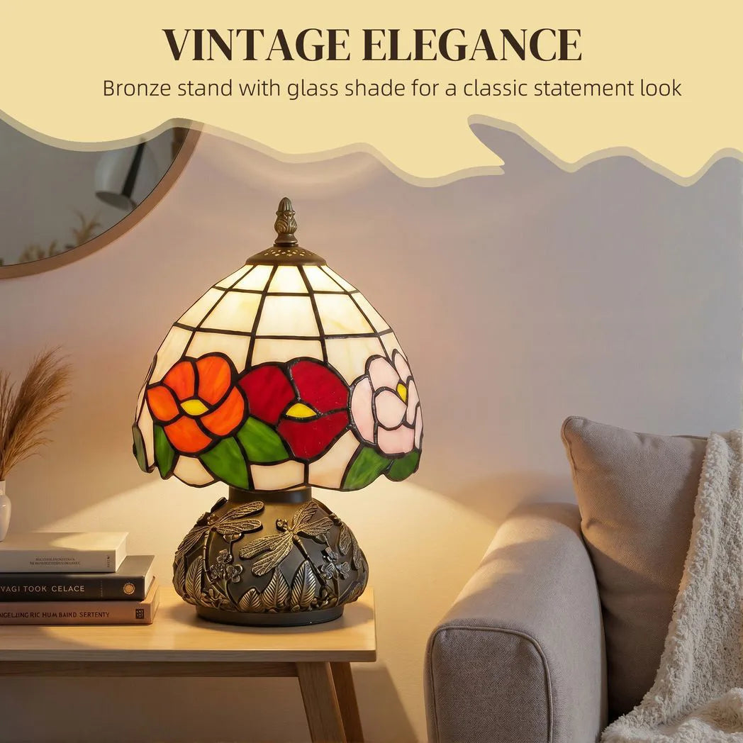HOMCOM Handcrafted Classic Stained Glass Bedside Lamp