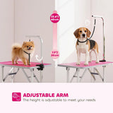 PawHut Foldable Dog Grooming Table with Adjustable Arm, Non-Slip Rubber Top and Noose – Pet Drying Table, 81cm, Pink