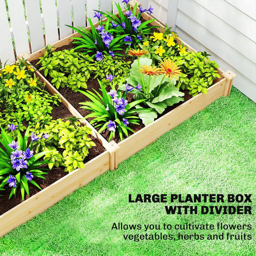 Outsunny Wooden Raised Garden Bed with Divider and Open Bottom – Planter Box for Flowers, Herbs and Vegetables