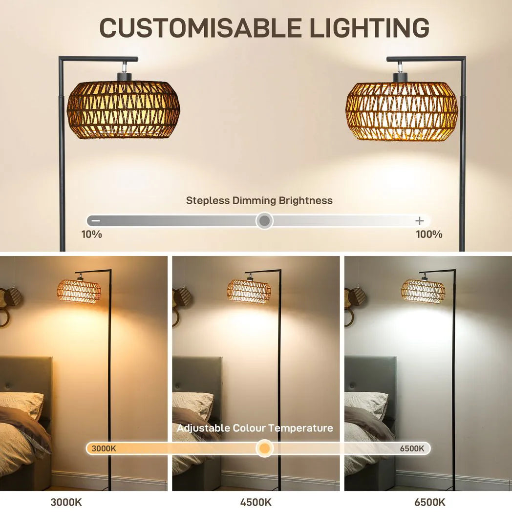 HOMCOM Boho Dimmable LED Floor Lamp with Remote Control – Adjustable Colour Temperature, Double Shade, Black