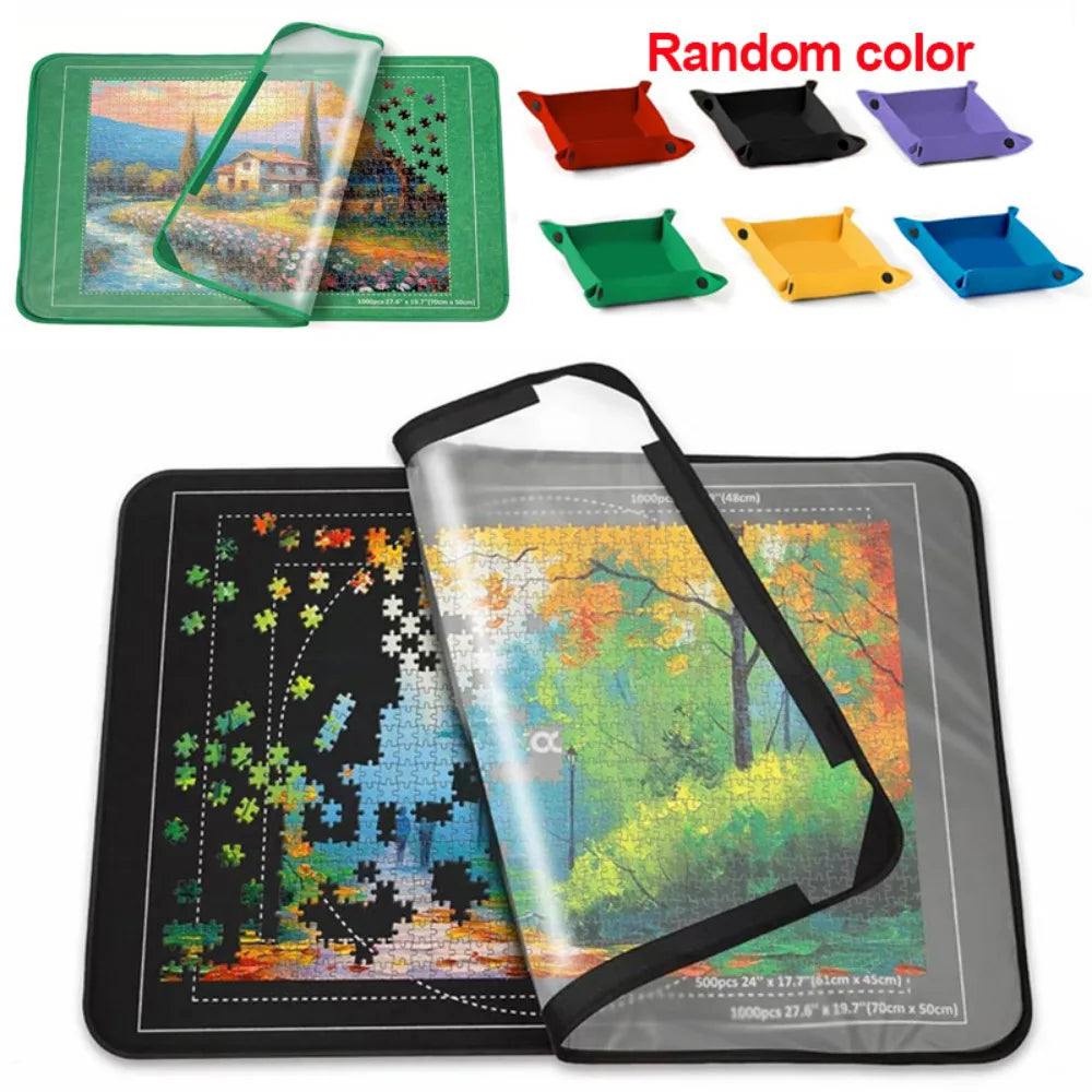 Jigsaw Puzzle Board for 1000 Pieces with 6 Sorting Trays & Dust Cover – Non-Slip Felt Storage Mat, Black