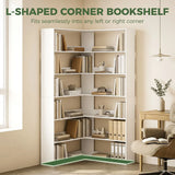HOMCOM 7-Tier L-Shaped Corner Bookcase with Rear Guards and Anti-Tip Hardware – Bookshelf, White Wood Effect
