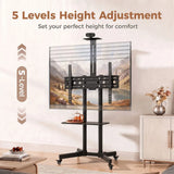 HOMCOM Mobile TV Stand on Wheels for 32–75 Inch Screens – Tilt, Height Adjustable Rolling TV Cart, Black