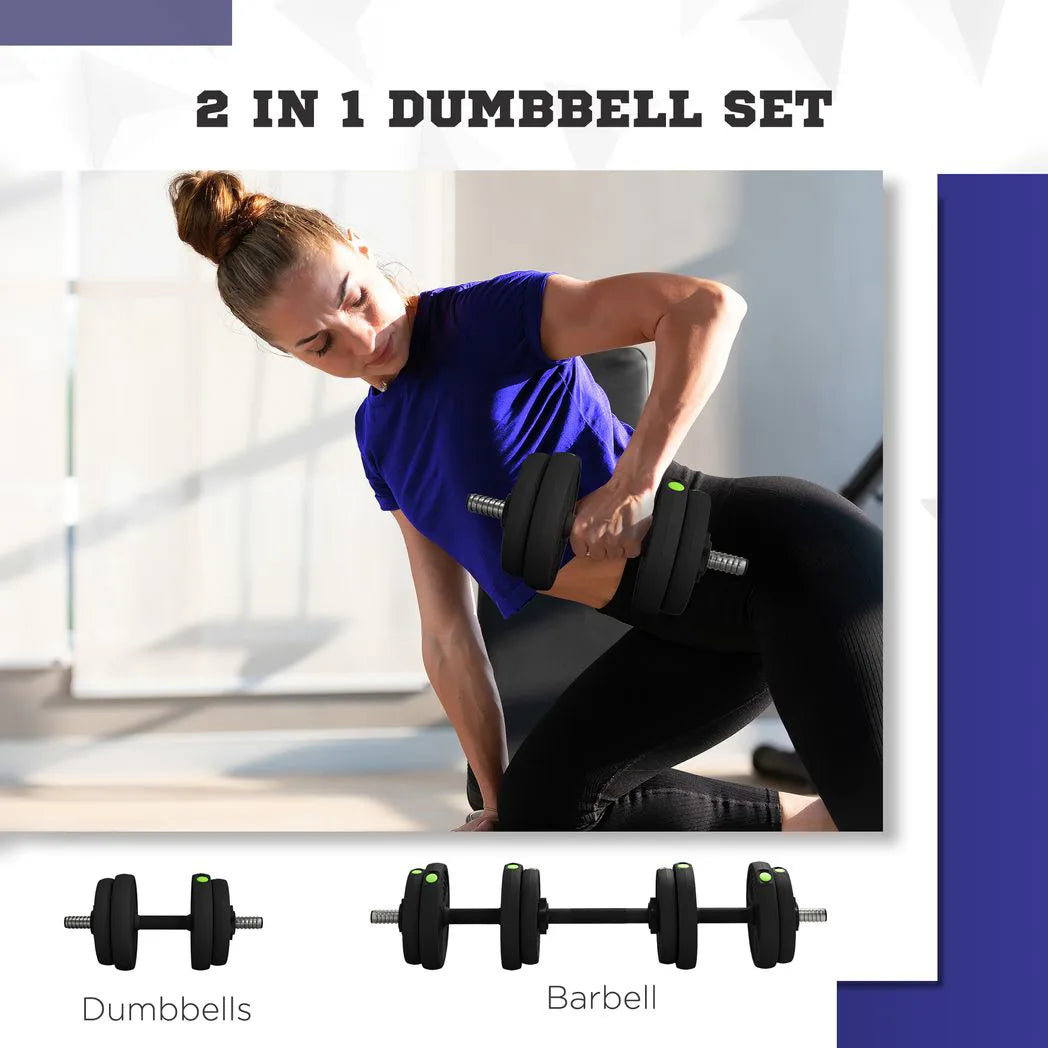 SPORTNOW 15kg Adjustable 2-in-1 Barbell & Dumbbell Set with Non-Slip Handles – Home Gym, Black and Green