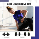 SPORTNOW 15kg Adjustable 2-in-1 Barbell & Dumbbell Set with Non-Slip Handles – Home Gym, Black and Green