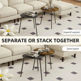 HOMCOM Nesting Side Table Set of 2 with Round and Triangle Tables – Space-Saving Metal Leg Design, Rustic Brown