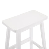 Set of 2 Pine Wood Saddle Seat Bar Stools with Footrests – Counter Height Kitchen and Home Bar Seating, White