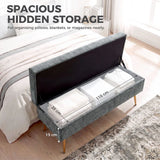 HOMCOM Chenille Storage Ottoman Bench with Padded Seat and Metal Legs, 114 x 41 x 45cm – End of Bed Seat, Grey