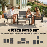 Outsunny 4 Seater Metal Garden Sofa Set – Loveseat, Two Armchairs and Coffee Table with Breathable Mesh Seats, Grey