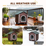 PawHut Insulated Outdoor Cat House with Elevated Base and Cushion – Water-Resistant Cat Shelter, Red-brown
