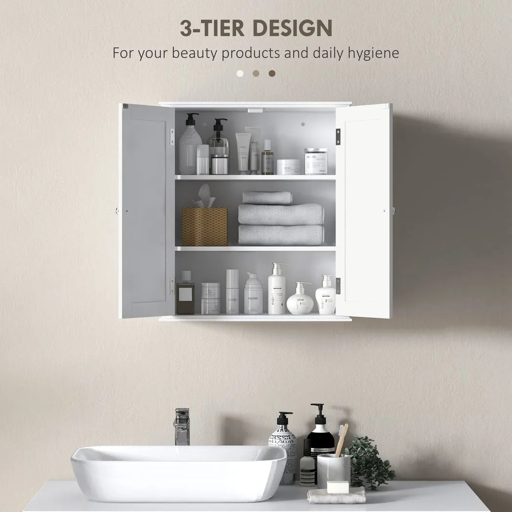 HOMCOM 3-Tier Wall-Mounted Bathroom Cabinet with Adjustable Shelf – Space-Saving Storage, White
