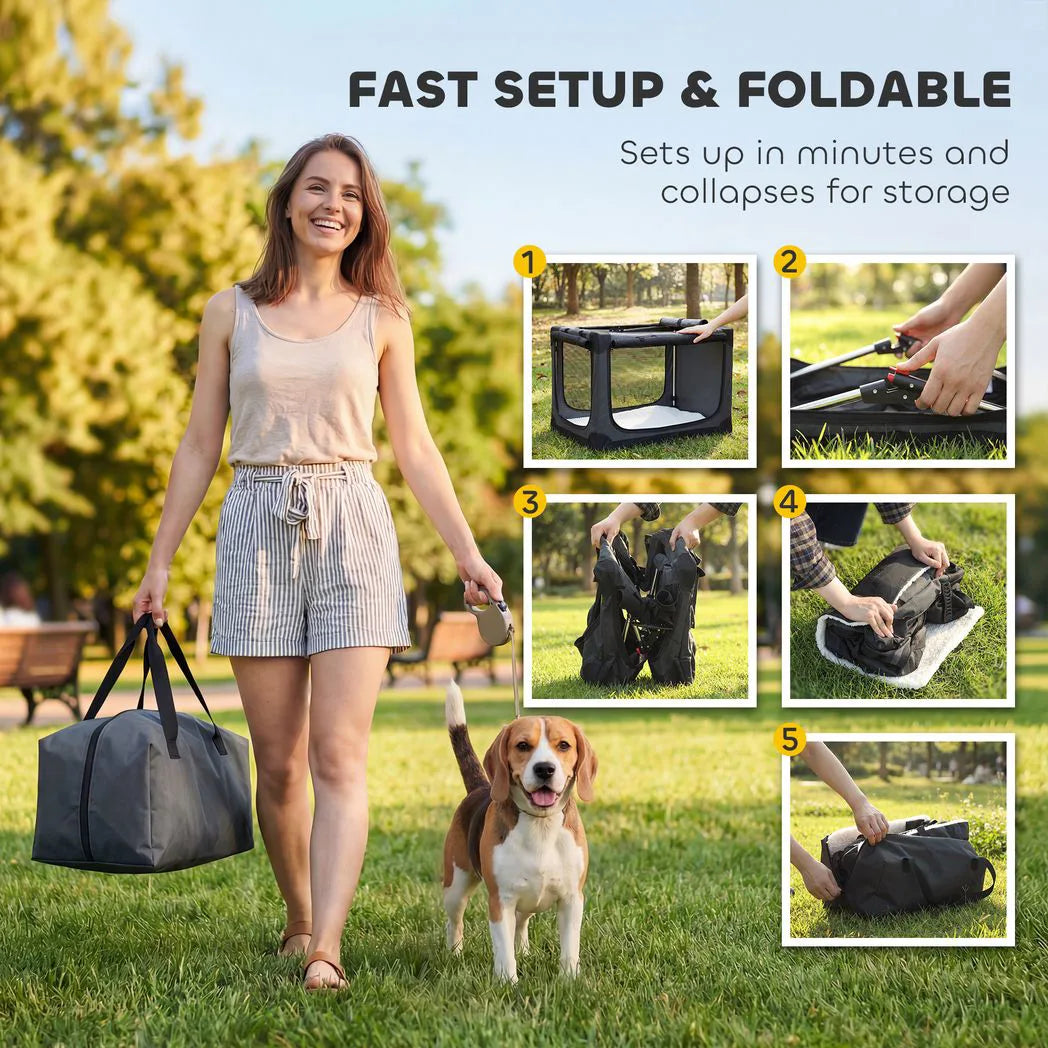 PawHut Foldable Soft Dog Crate with Removable Pad and Mesh Windows, 76 x 54 x 54 cm – Pet Travel Carrier, Army Green