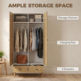 HOMCOM Modern Wardrobe with 2 Hanging Rods, 2 Shelves and 2 Drawers – Wood-Effect Bedroom Storage, White