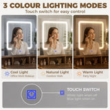 HOMCOM Dressing Table with LED Mirror, 2 Drawers & 3 Compartments – 3 Colour Lighting Makeup Vanity, Walnut