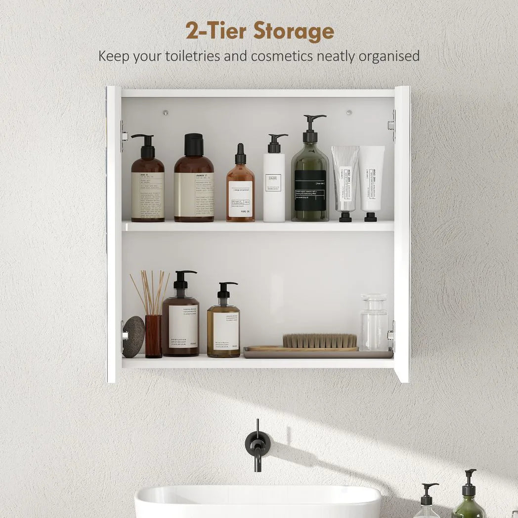 HOMCOM Double-Door Wall-Mounted Bathroom Mirror Cabinet with Adjustable Shelf – Bathroom Storage, White