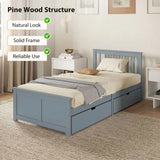 HOMCOM 3ft Single Pine Storage Bed Frame with 2 Wheeled Drawers, Headboard & Slats – Solid Wood, Grey