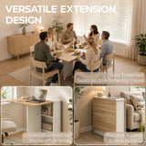HOMCOM Folding Drop Leaf Dining Table with 2-Tier Shelves and Lockable Wheels – Space-Saving Table for 4, White and Natural