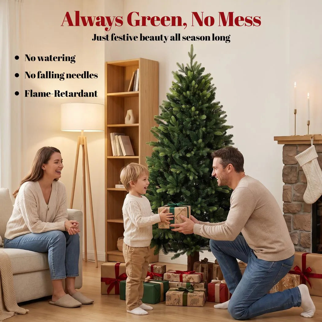 HOMCOM 5ft Hinged Artificial Christmas Tree with 1620 PE and PVC Tips and Fir Wood Base, Green