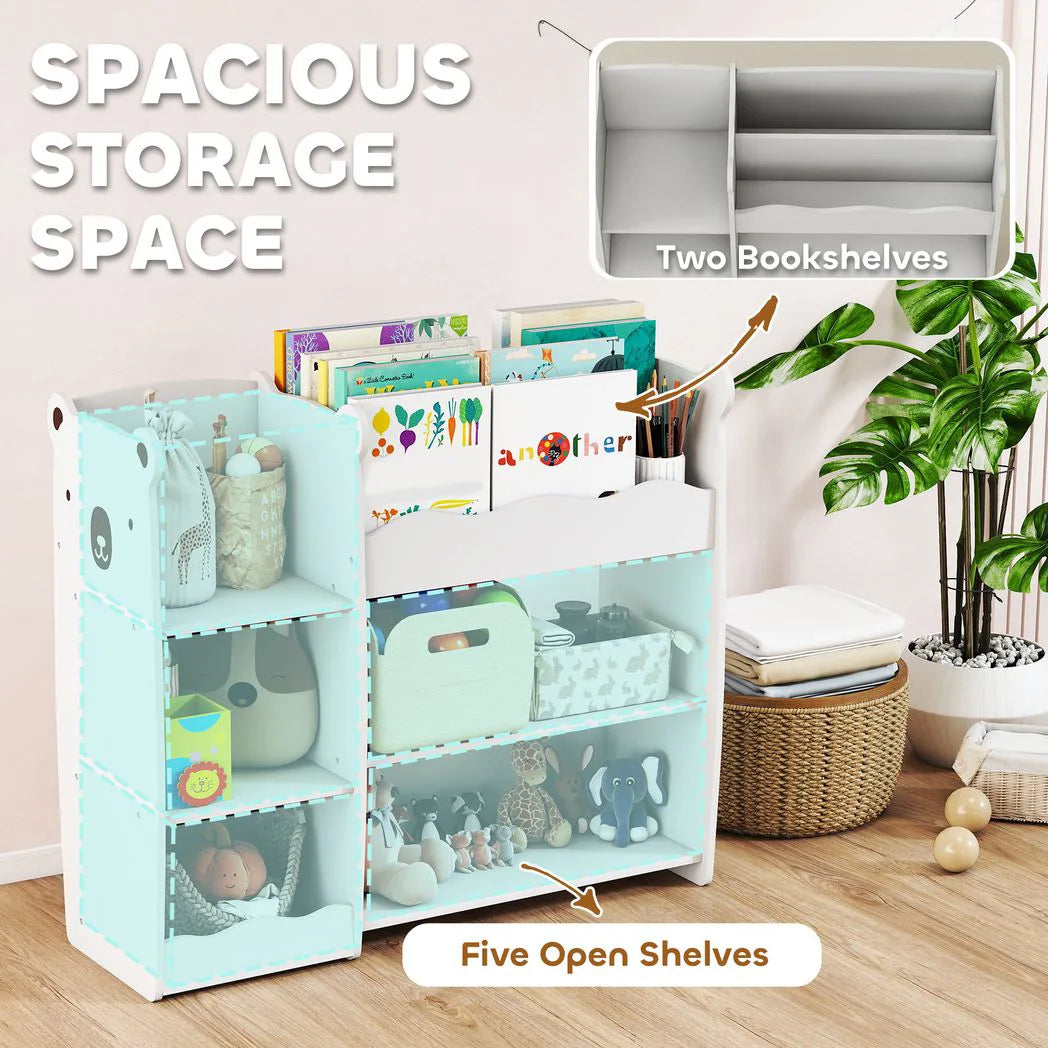 AIYAPLAY Bear Kids Toy Storage Unit with Open Bookshelf – Organiser for Bedroom, Nursery & Playroom, White