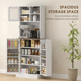 HOMCOM Two-Part Kitchen Storage Cabinet with Microwave Space, Adjustable Shelves & Frosted Glass Door – White