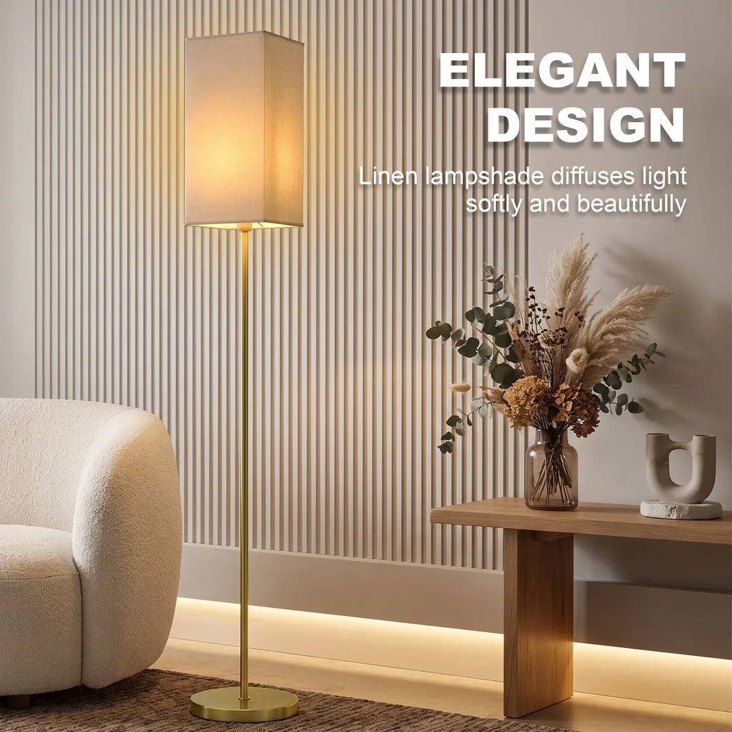 HOMCOM Floor Lamp with Linen Shade and Foot Switch – Modern Tall Standing Lamp for Bedroom, Gold Tone
