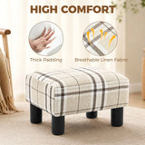 HOMCOM Linen Fabric Footstool Ottoman Cube with Padded Seat and Wooden Frame – Bedroom Stool, Multi-Colour
