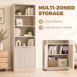 HOMCOM Slim Bookcase with Open Cubbies, Double-Door Cabinet & Adjustable Shelf – Anti-Tip Storage, Oak Wood Effect
