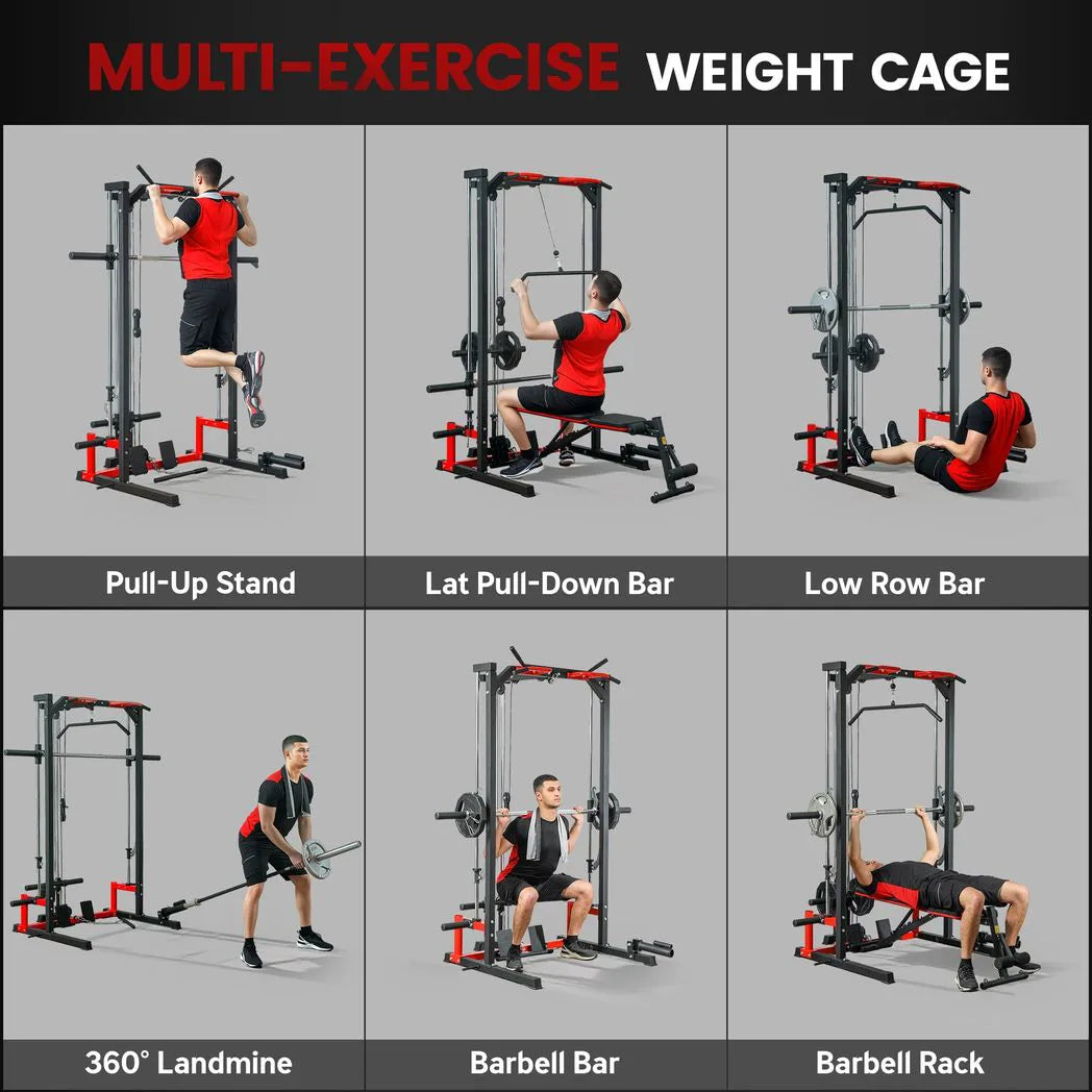SPORTNOW Cable Crossover Machine with Pull Up Bar, Lat Pull Down & Squat Rack – Multi-Function Power Rack