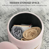 HOMCOM Velvet-Feel Round Storage Ottoman with Cushioned Top – Footstool and Hidden Storage, Pink