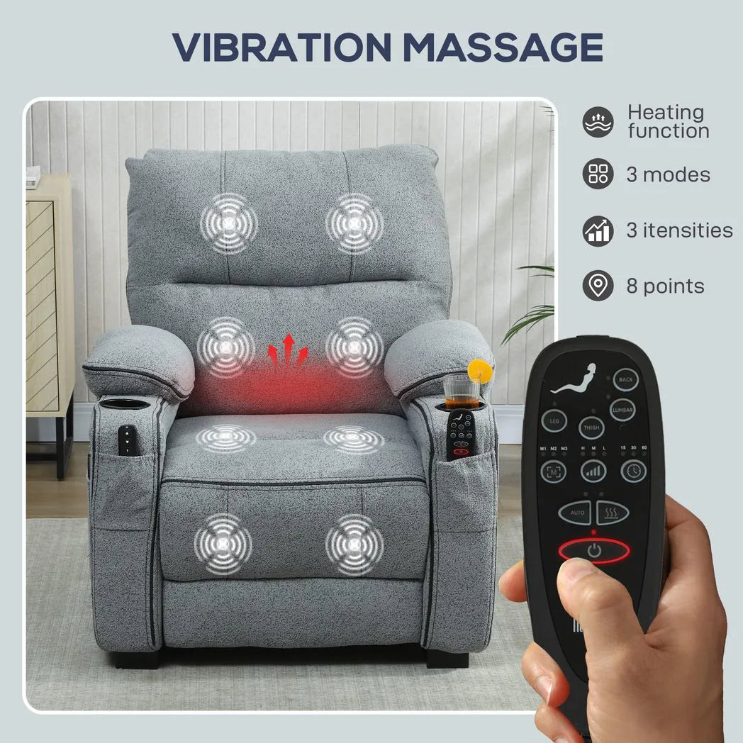 HOMCOM Electric Massage Recliner Armchair with Vibration, Heat and Memory Function – Velvet Chair, Grey