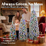 HOMCOM Set of 3 Snowy Pre-Lit Pencil Christmas Trees, 90, 120 and 150 cm, Multicolour Lights