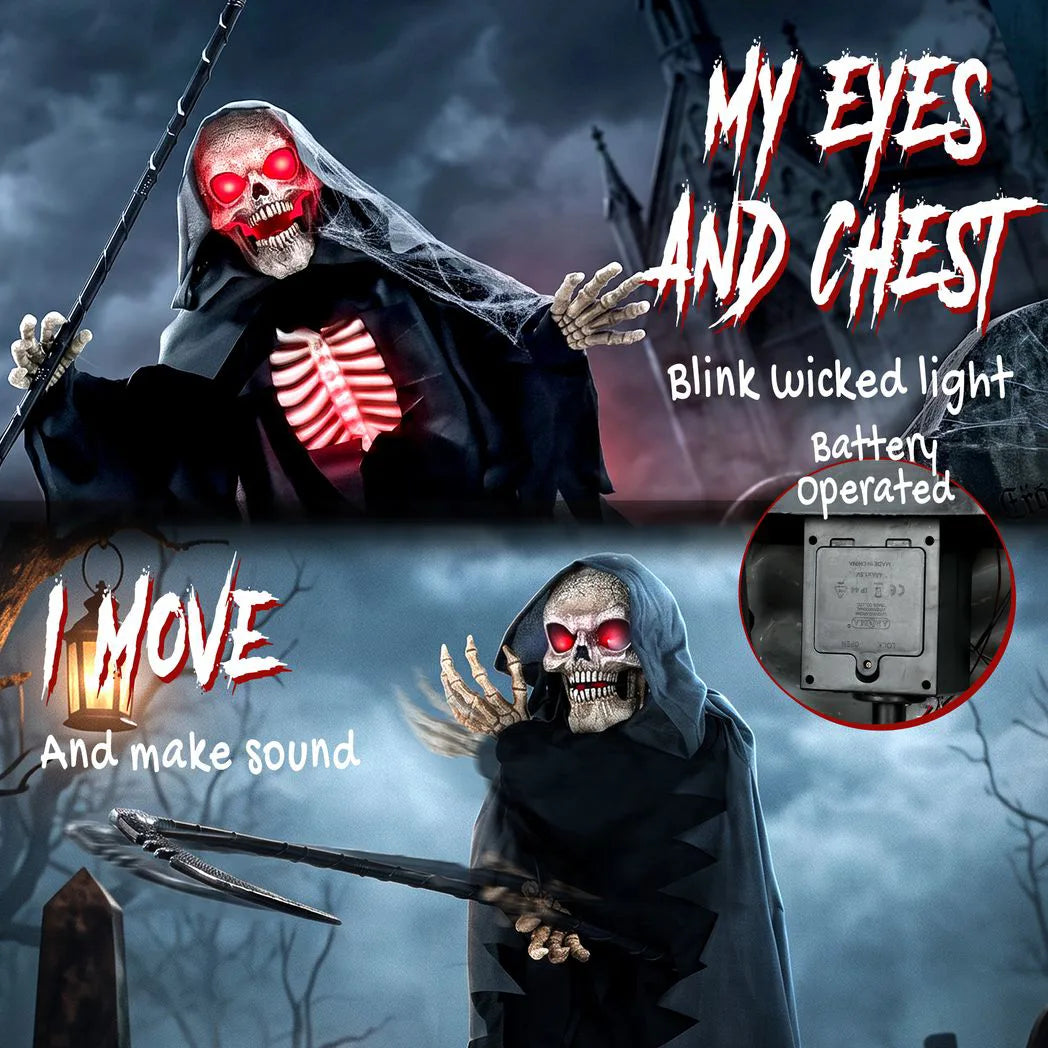 HOMCOM 170cm Life Size Animated Grim Reaper Halloween Decoration