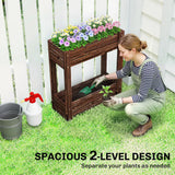 Outsunny 2-Tier Wooden Raised Planter – Elevated Garden Bed on Legs with Liner and Drainage Holes, 70cm