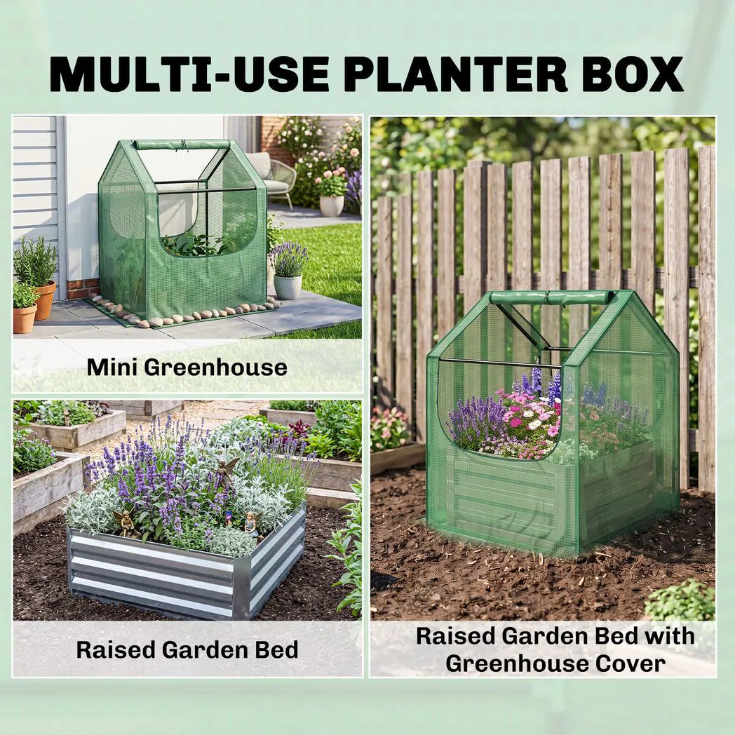 Outsunny 61 x 61cm Garden Planter Bed, with Cover – Green and Silver