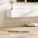 HOMCOM Floating TV Stand with Fluted Doors and Cable Hole – Wall-Mounted TV Unit for TVs up to 72", White