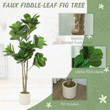 HOMCOM 180cm Artificial Fiddle Leaf Fig Tree with 98 Leaves and White Pot – Lifelike Faux Plant, Green
