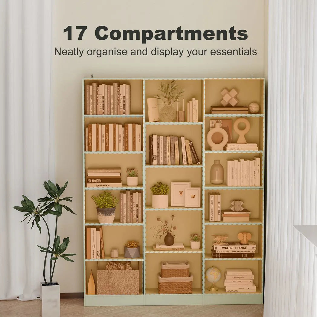 HOMCOM 17-Cube Bookcase with Adjustable Shelves and Anti-Tipping Hardware – Tall Open Storage Bookshelf