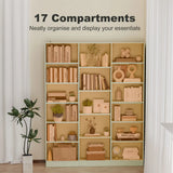 HOMCOM 17-Cube Bookcase with Adjustable Shelves and Anti-Tipping Hardware – Tall Open Storage Bookshelf