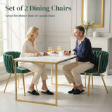 HOMCOM Set of 2 Velvet-Feel Dining Chairs with Knot Backrest and Golden Metal Legs, Dark Green