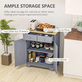 HOMCOM Kitchen Sideboard with Solid Wood Top, Adjustable Shelf & Drawers – Floor Storage Cabinet, Grey