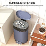 HOMCOM 30L Modern Curved Kitchen Bin with Soft-Close Stay-Open Lid and Removable Bucket – Pedal Bin, Grey