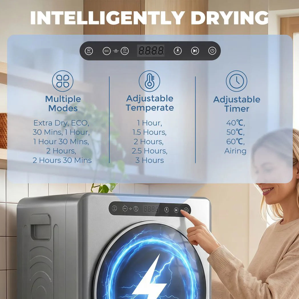 HOMCOM 5kg Compact Vented Tumble Dryer with 40–60°C Settings and Anti-Crease Function – Silver Tone