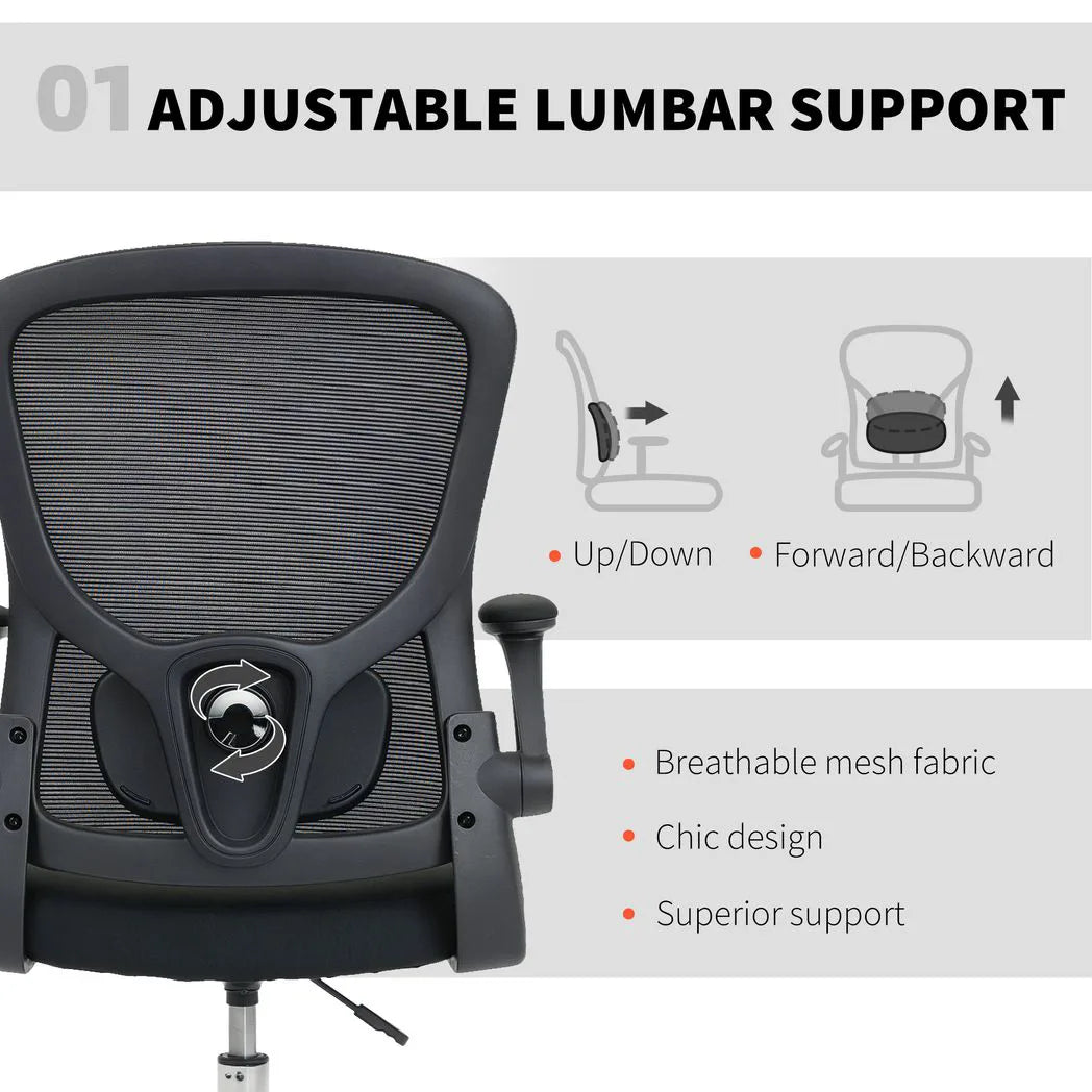 HOMCOM Draughtsman Chair with Adjustable Lumbar & Flip-up Armrests – Mesh Back Drafting Chair, Black