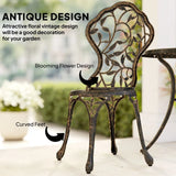 Outsunny 3 Piece Aluminium Bistro Set – Garden Table and 2 Chairs with Floral Cut-Out Design, Brown