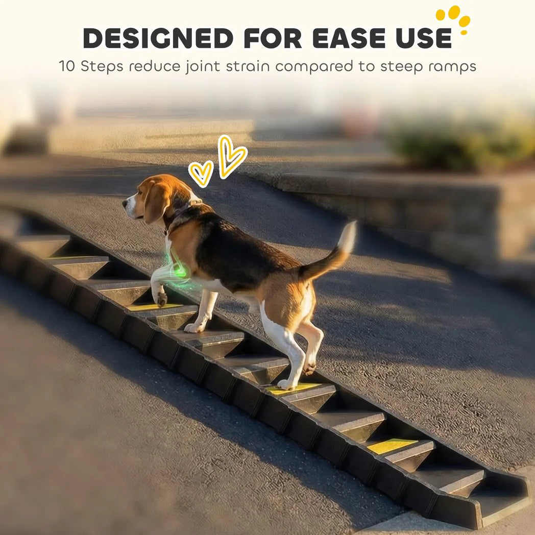 PawHut Folding Dog Car Ramp with 10 Anti-Slip Steps, 154cm – Pet Stairs for Cars, Trucks & High Beds, Black