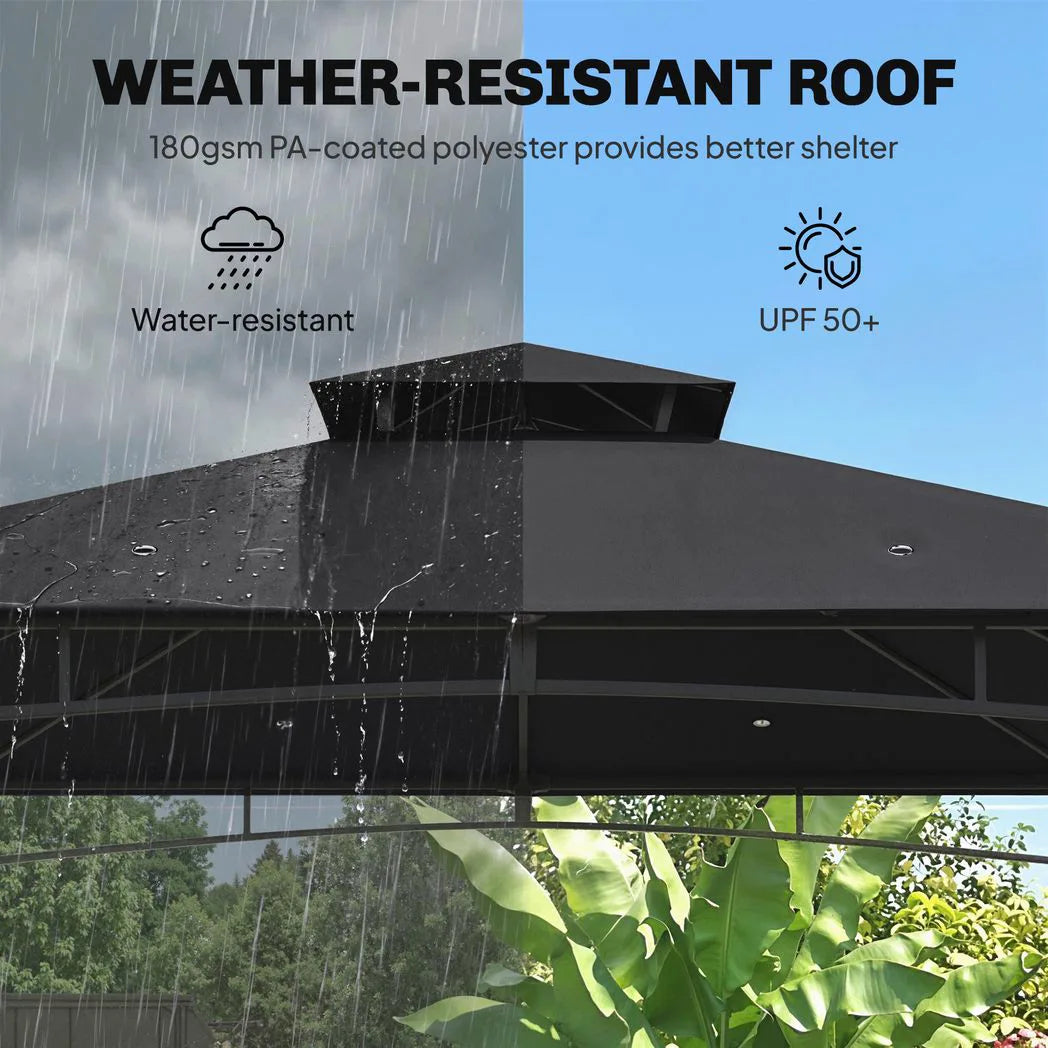 Outsunny 3 x 3 m Garden Gazebo with 2-Tier Roof, Waterproof UPF50 Fabric and Metal Frame – Patio Canopy, Black