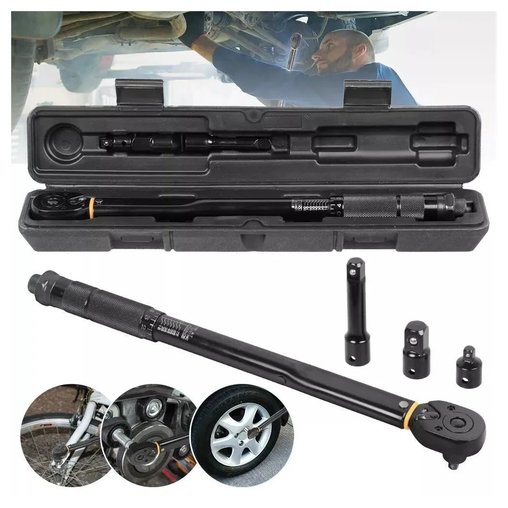 3/8" Drive Click Torque Wrench Set, 13.6–108.5Nm – with 1/4" & 1/2" Adapters, Extension Bar & Case