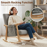 HOMCOM Wood Frame Rocking Accent Chair with 35° Rocking Base, Thick Padding and Side Pocket – Light Grey